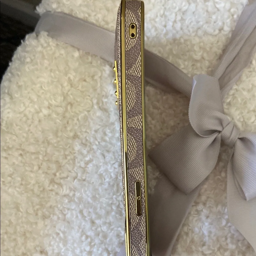 Coach Brown Signature Canvas iPhone 16 ProMax Case with Gold Plate
